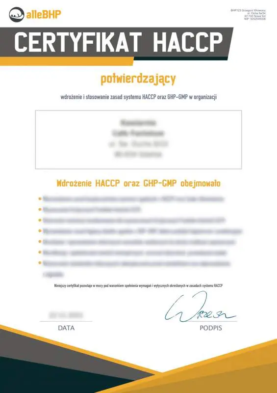Certyfikat HACCP dla restauracji
